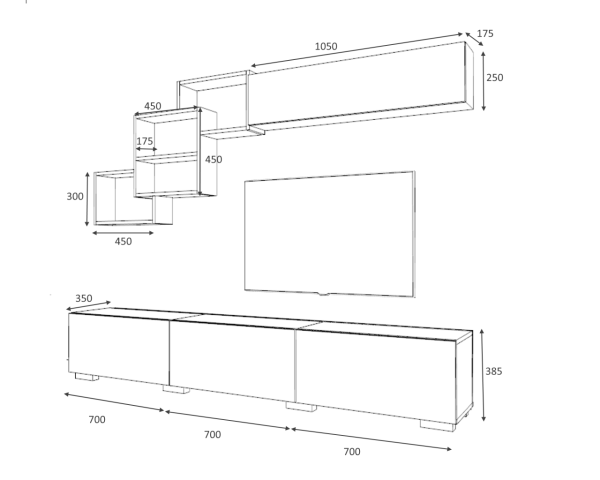 Dmodül Free Tv Ünitesi 210 cm Beyaz