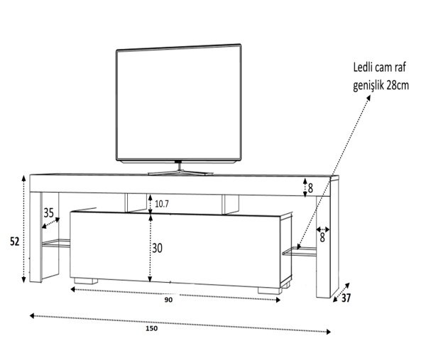 Dmodül Stilo Led Aydınlatmalı Tv Ünitesi 150 cm