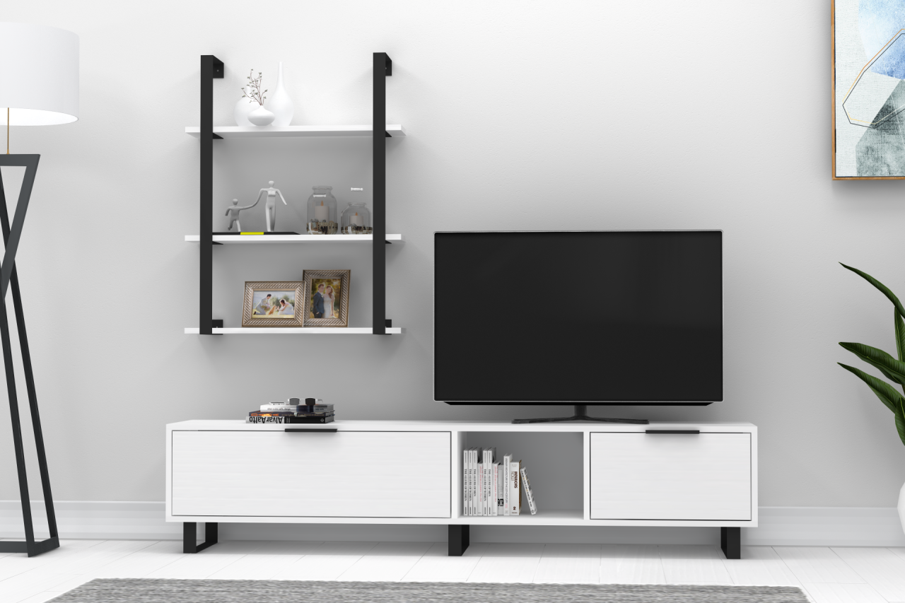 Dmodül Zenon Metal Ayaklı Raflı Tv Ünitesi 180 cm Beyaz