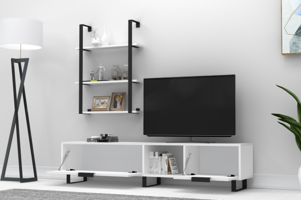 Dmodül Zenon Metal Ayaklı Raflı Tv Ünitesi 180 cm Beyaz