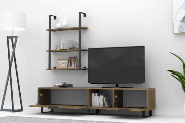 Dmodül Zenon Metal Ayaklı Raflı Tv Ünitesi 180 cm Ceviz