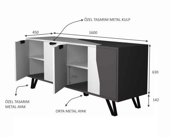 Dmodül Jasmine Metal Ayaklı Konsol 160 cm Gri Beyaz