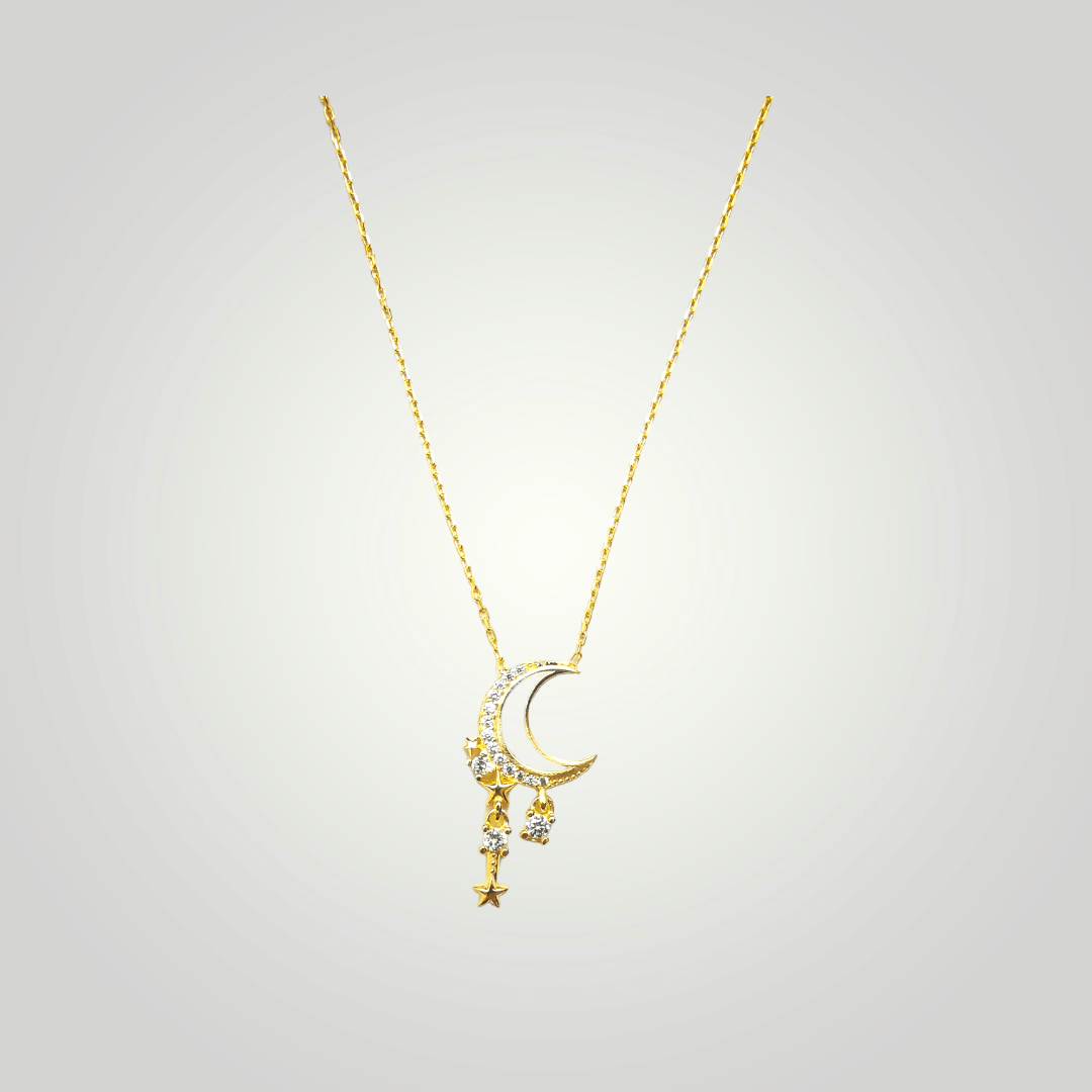 Gümüş Bayan Hilal Kolye Gold Mineli