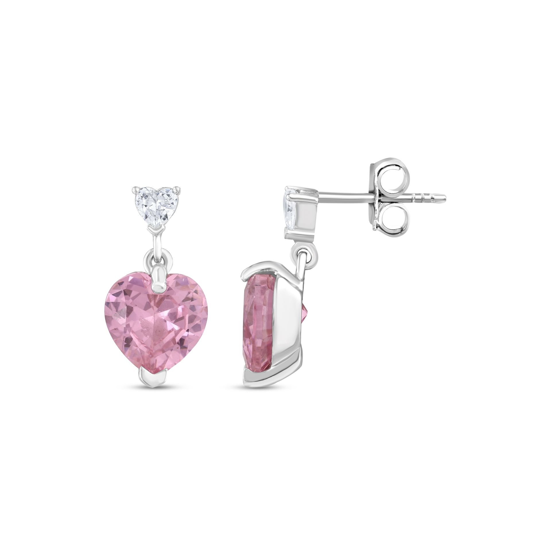Choice Gümüş Pembe Kalp Taşlı Küpe