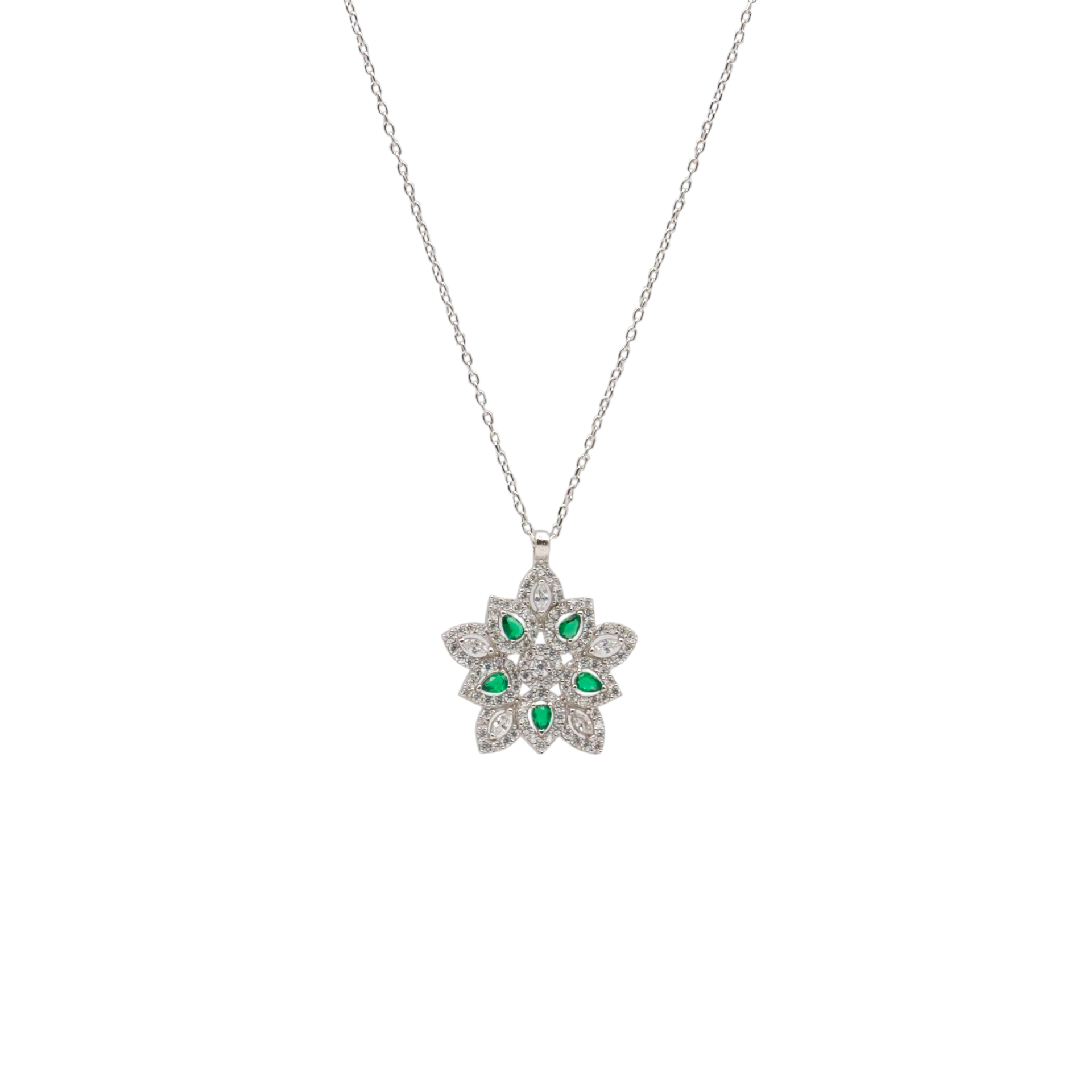 Choice Gümüş Flower Yeşil Kolye