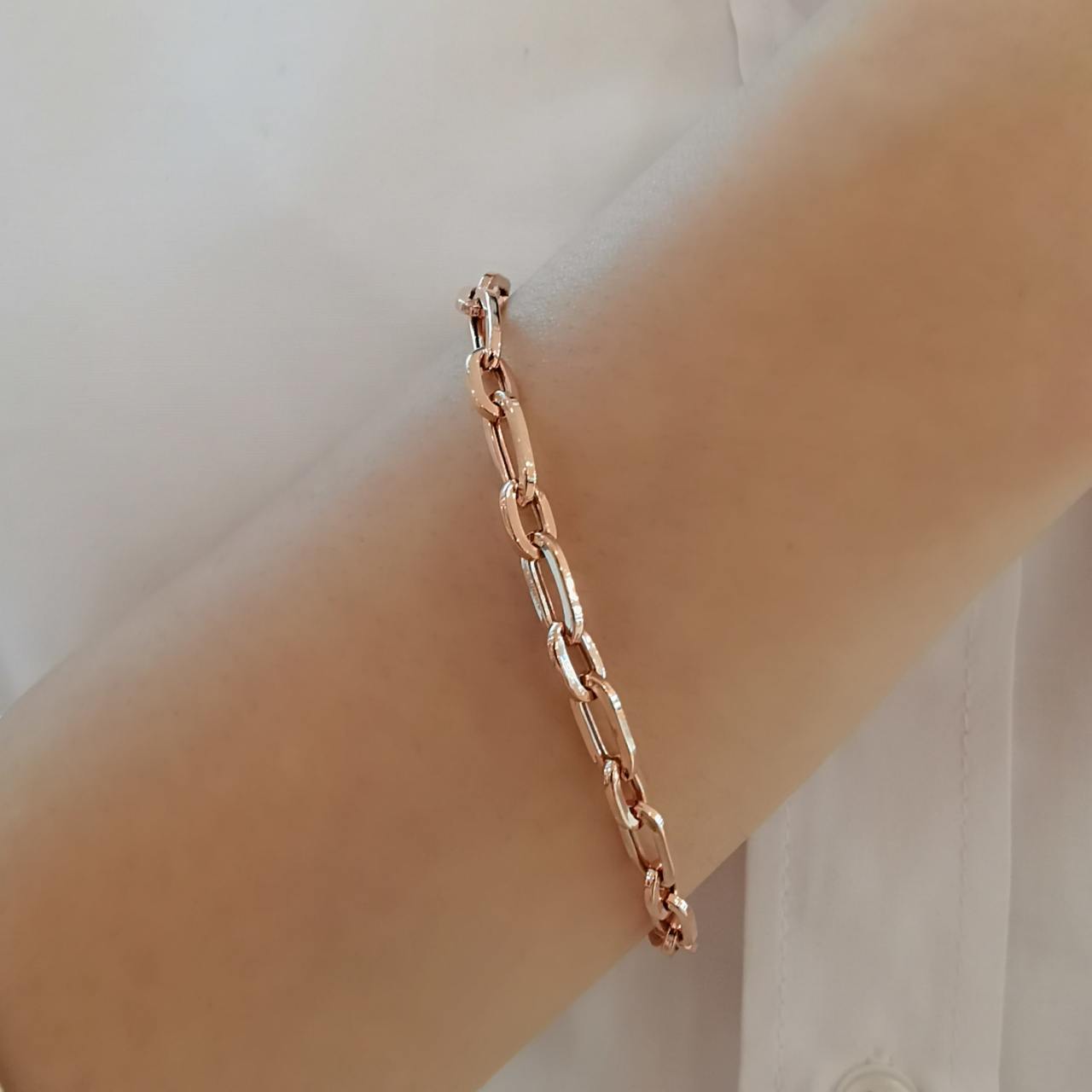 Boru Zincir Gümüş Bileklik Rose