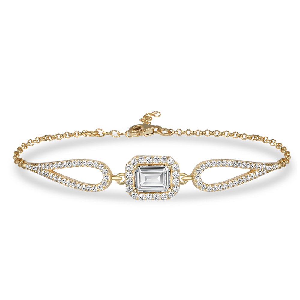 Baget Taşlı Gümüş Bileklik Prenses Kesim Gold