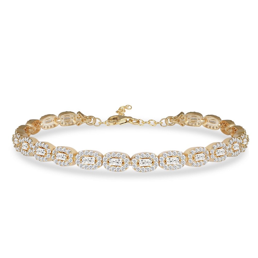 Baget Taşlı Gümüş Su Yolu Bileklik Gold Oval Kesim
