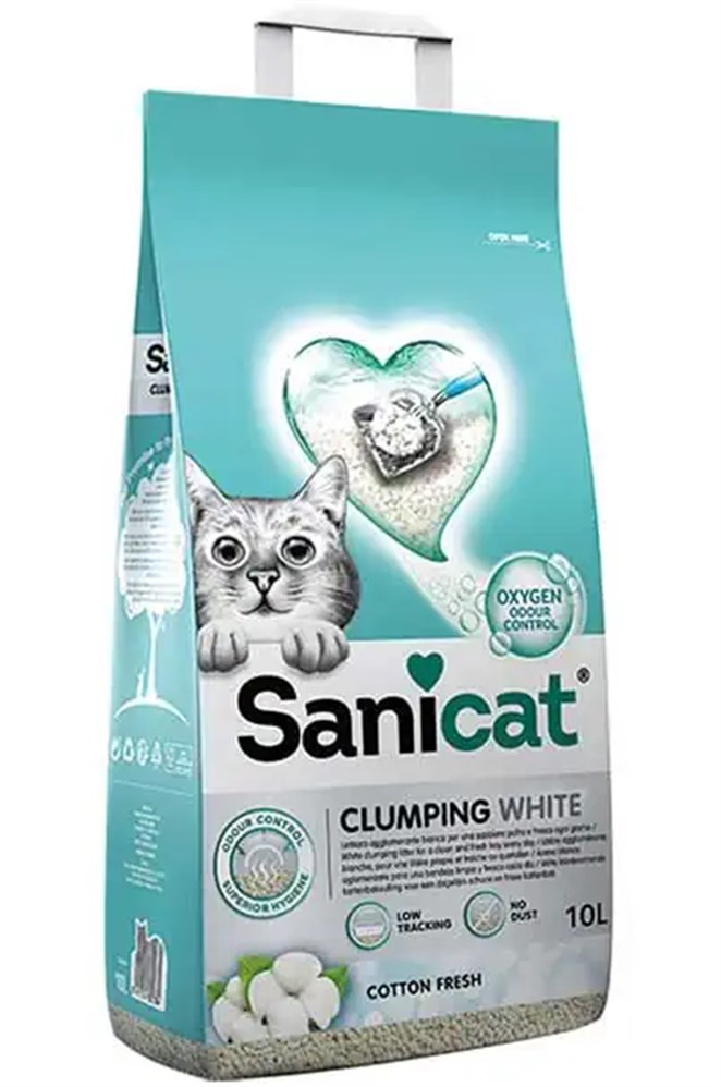 Sanicat Clumping White Cotton Fresh Oksijen Kontrol Emici Kedi Kumu 10 Lt