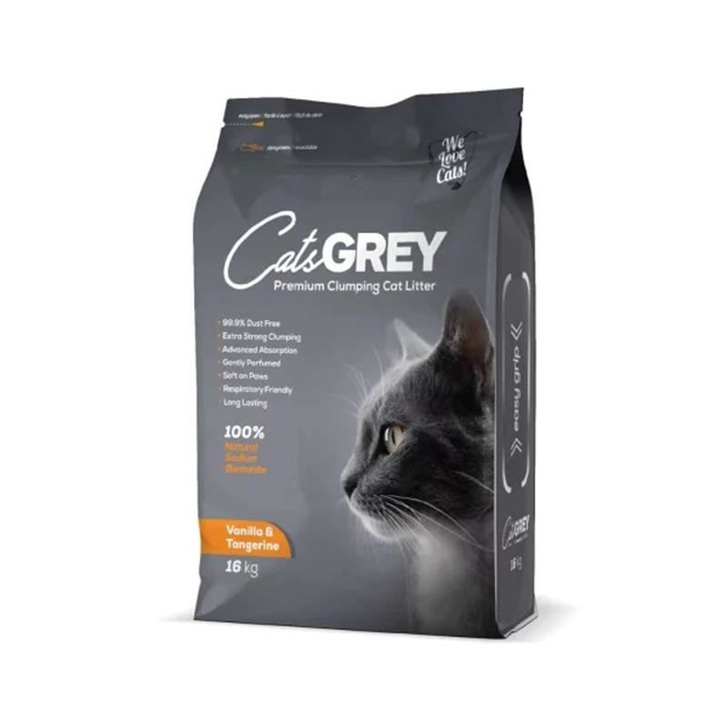 Cats Grey 20lt Vanilya Ve Mandalina Kokulu İnce Taneli Bentonit Kedi Kumu 16kg