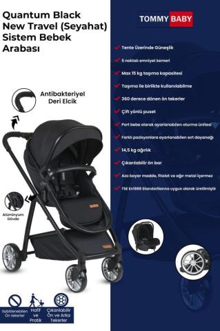 Tommybaby Quantum Black New Travel (Seyahat) Sistem Bebek Arabası