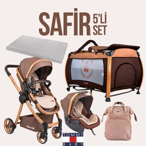 TommyBaby Safir 5'li Set Bebek Arabası Oyun Parkı Çanta Yatak