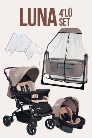 TommyBaby Luna 4'lü Set Bebek Arabası Beşik Çanta Bebek Arası Yağmurluğu