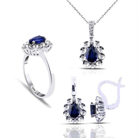 3.40 Karat Pırlantalı Safir Set F Renk