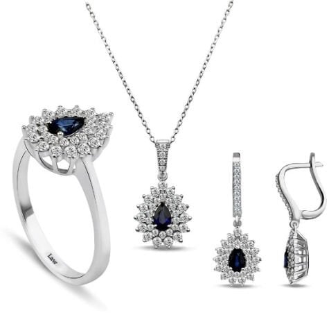 3.40 Karat Pırlantalı Safir Set F Renk