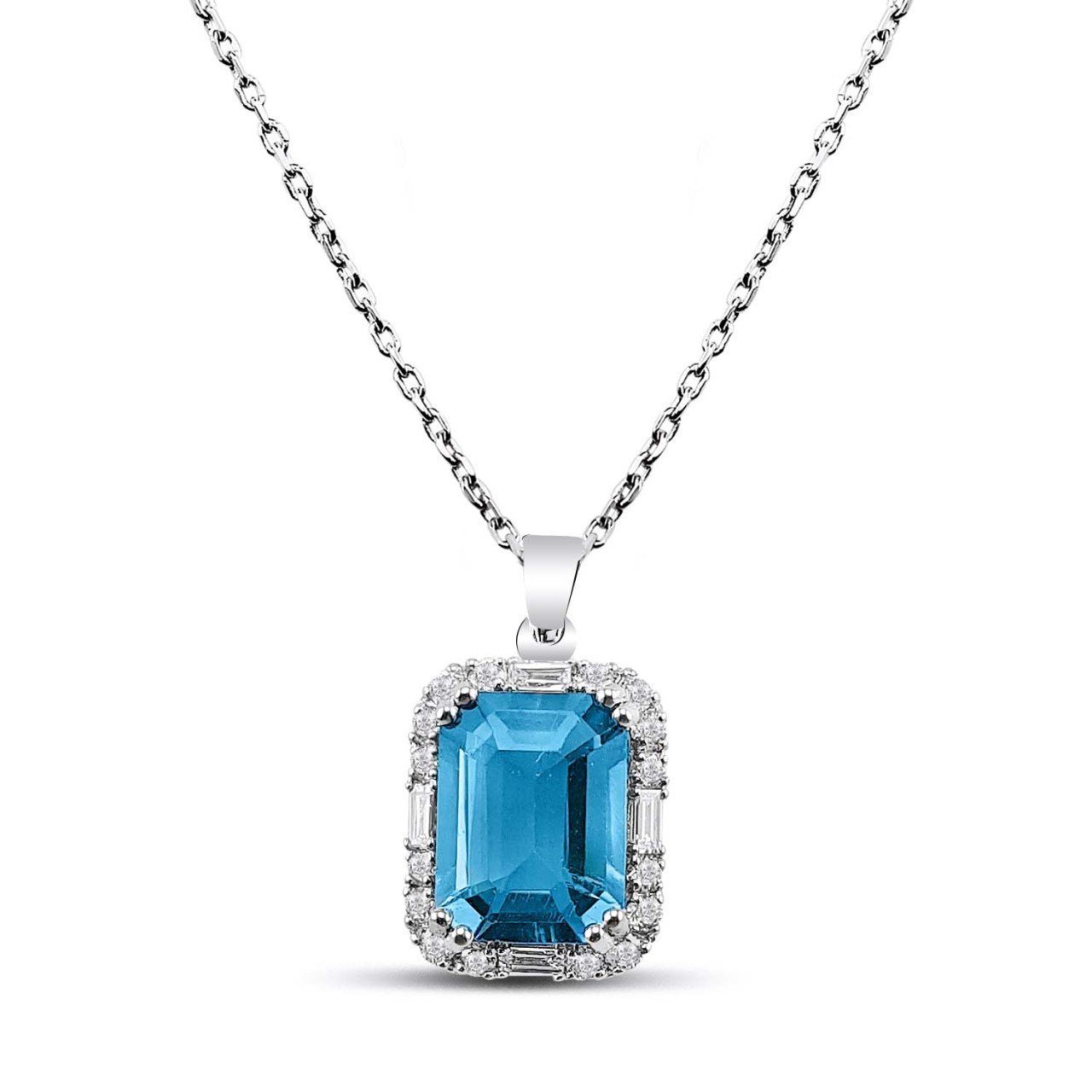 2,00 Karat Pırlantalı Blue Topaz Kolye F Renk