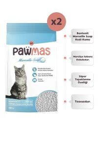 Pawmas Marsilya Sabunu Kokulu Bentonit Kedi Kumu 10 Lt x 2 Adet