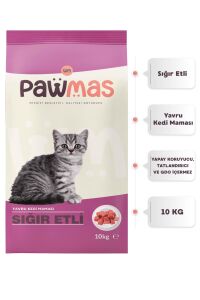 Pawmas Sığır Etli Yavru Kedi Maması 10 Kg