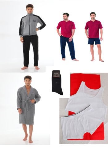 Erkek Pijama ve İç Çamaşırı Seti 9 Parça