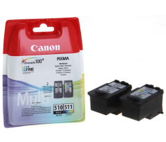 Canon PG-510/CL-511 (IP2700-MP230-MP235-MP240-MP250-MP252-MP260-MP270-MP272-MP280-MP282-MP480-MP490-MP492-MP495-MX320-MX330-MX350-MX360-MX410-MX420) Orjinal 2'Li Paket (Multi-Pack) Kartuşu