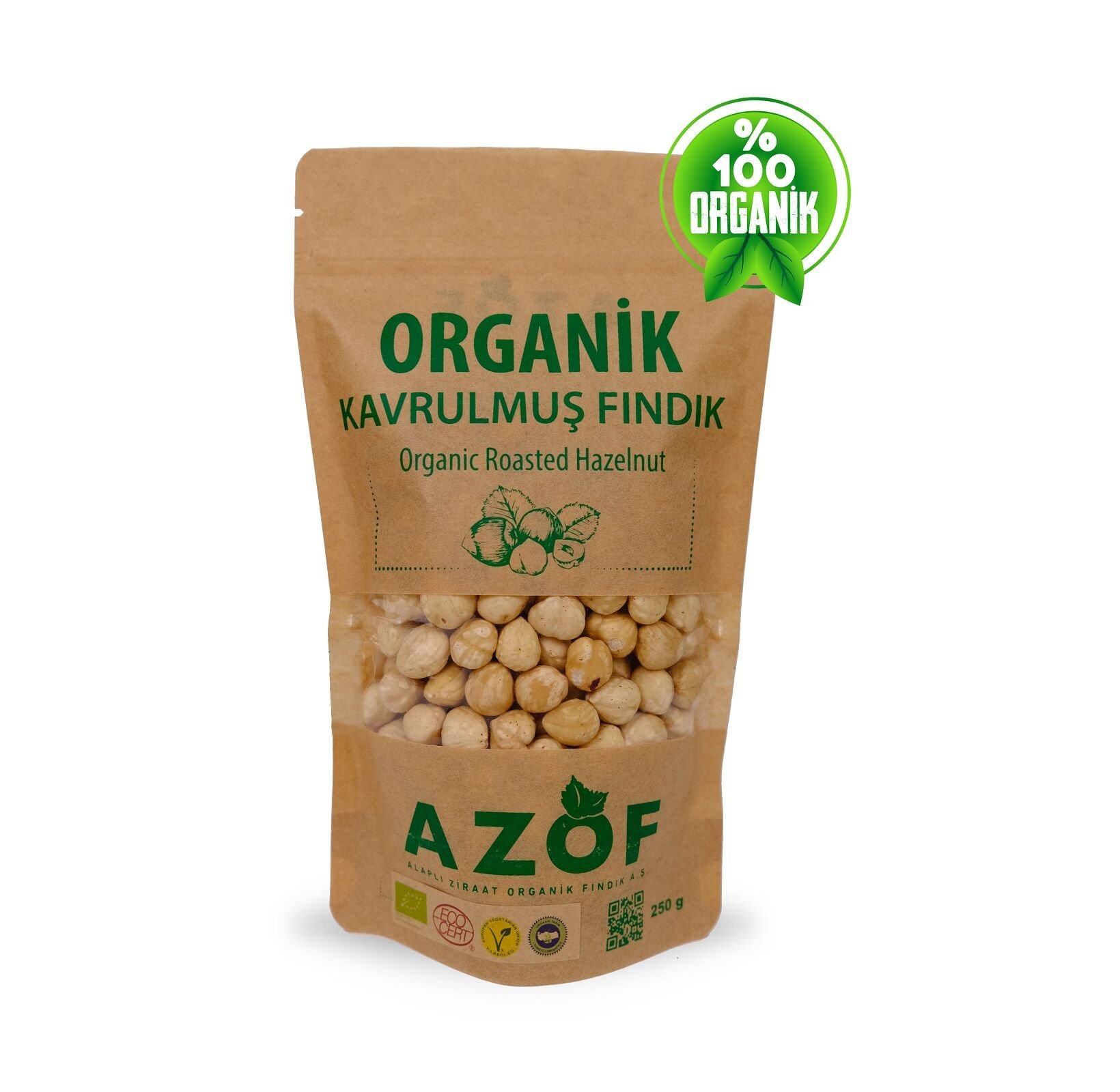 AZOF Organik Kavrulmuş Fındık 250 gr Kraft Paket