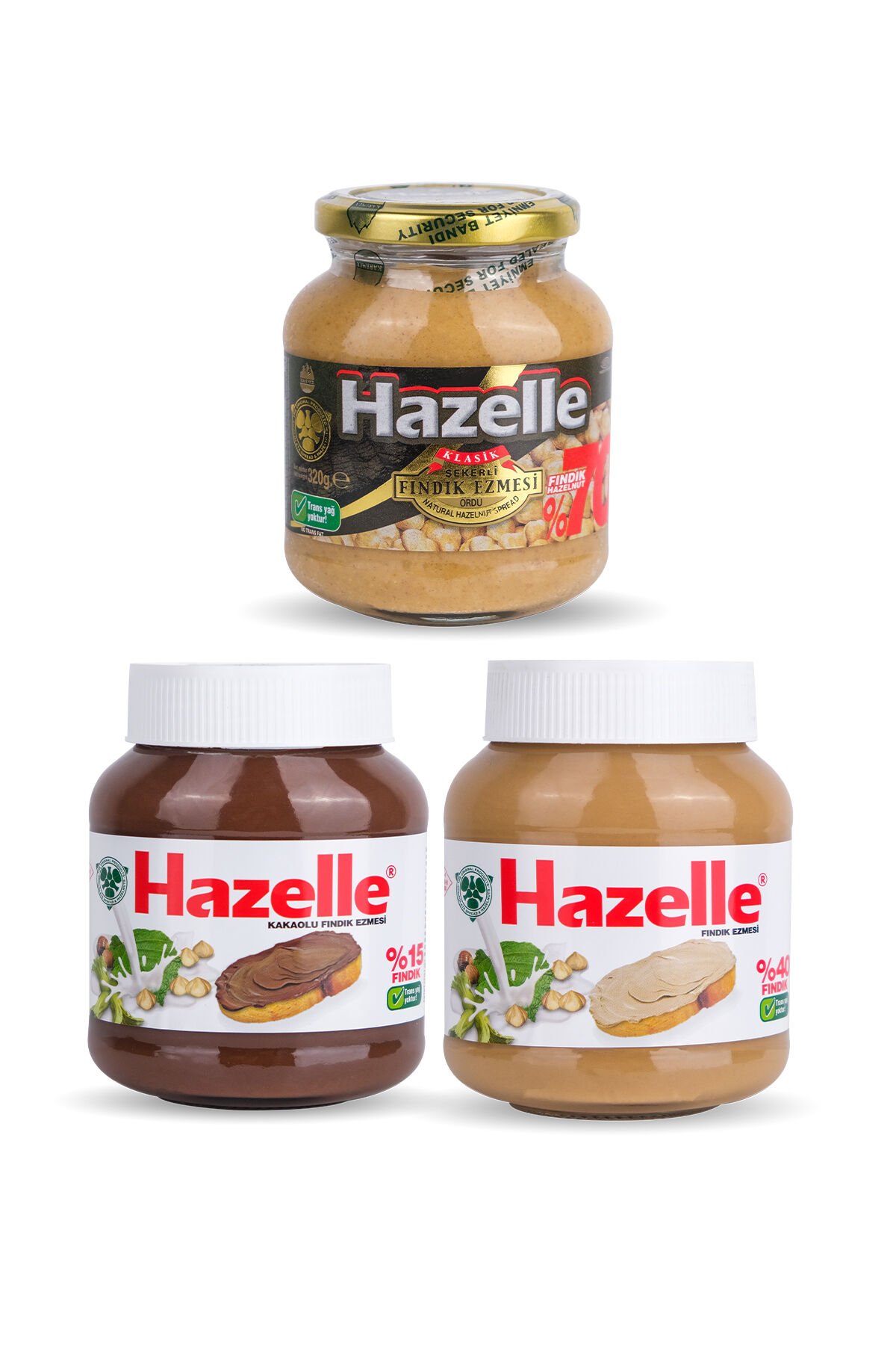 Hazelle Sütlü ve Kakaolu Fındık Kreması 350gr + Klasik Fındık Ezmesi 320gr