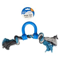 Duvo Köpek Gri/Mavi Plastik Düğümlü Çekme Halkası Diş İpi 30  Cm