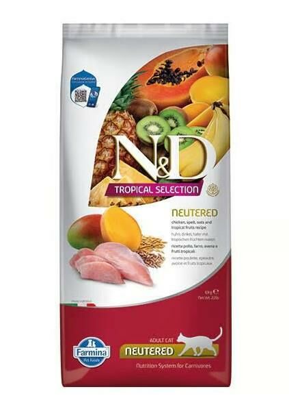 N&D Tropical Selection Tavuklu ve Tropikal Meyveli Kısırlaştırılmış Kedi Maması 10 Kg