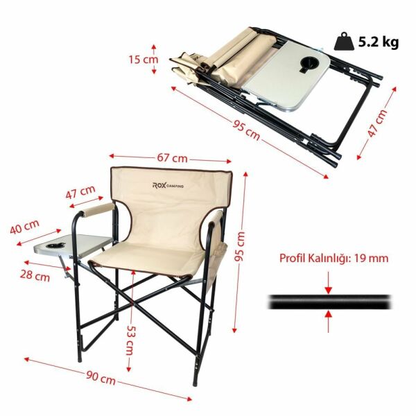 ROX Camping Bej Sehpalı Kamp Sandalyesi (153CAMP0317)