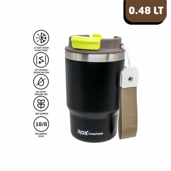 ROX Camping Pipetli Termos 0.48 Litre - Siyah (153CAMP0193)