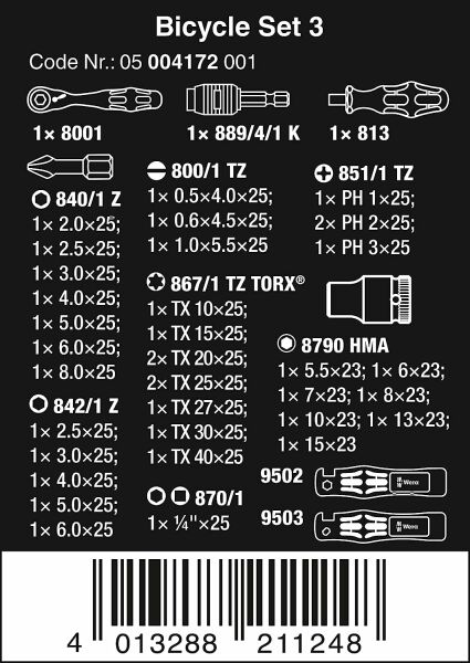 WERA Zyklop Mini Cırcır Bisiklet Tamir Seti 3 (05004172001)