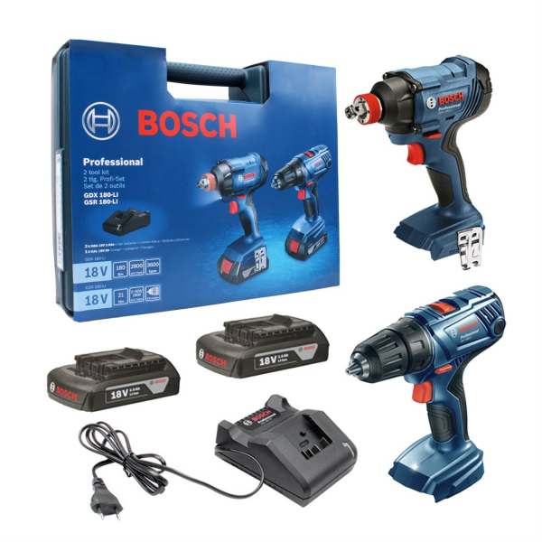 Bosch GSR 180-Li + GDX 180-Li 18V Akülü Vidalama Somun Sıkma Makinesi 2x2.0Ah