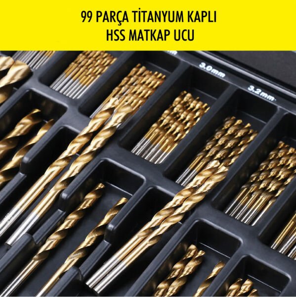 99 Parça Titanyum Kaplama HSS Metal Matkap Ucu Seti Metal Çantalı