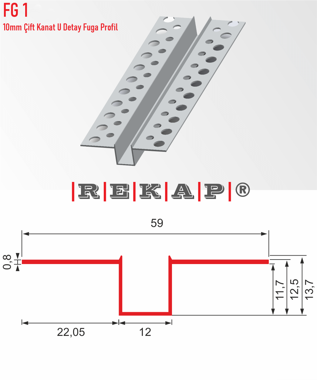 |FG01| Fuga Profil 3 metre/50 adet(10mm Çift Kanat) Ral 9016