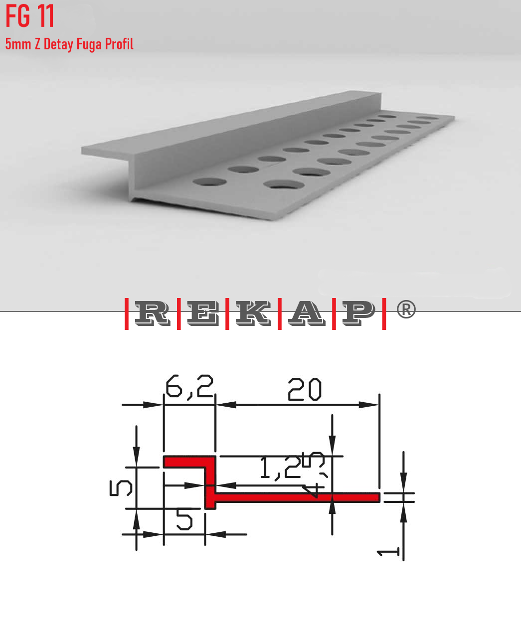 |FG11| Fuga Profil 3 metre/ 50 adet (5mm Z Fuga) Ral 9016