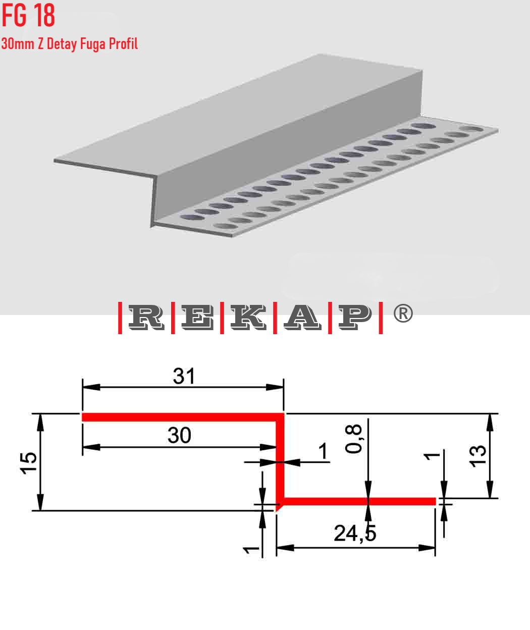 |FG18| Fuga Profil 3 metre/ 50 adet (30mm Z Fuga) Ral 9016