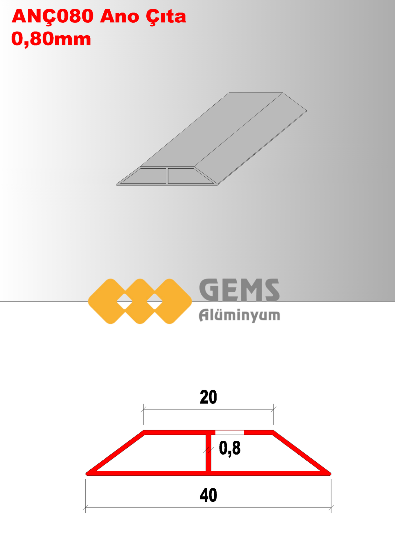 Alüminyum Ano Çıtası 0,8 mm 300cm