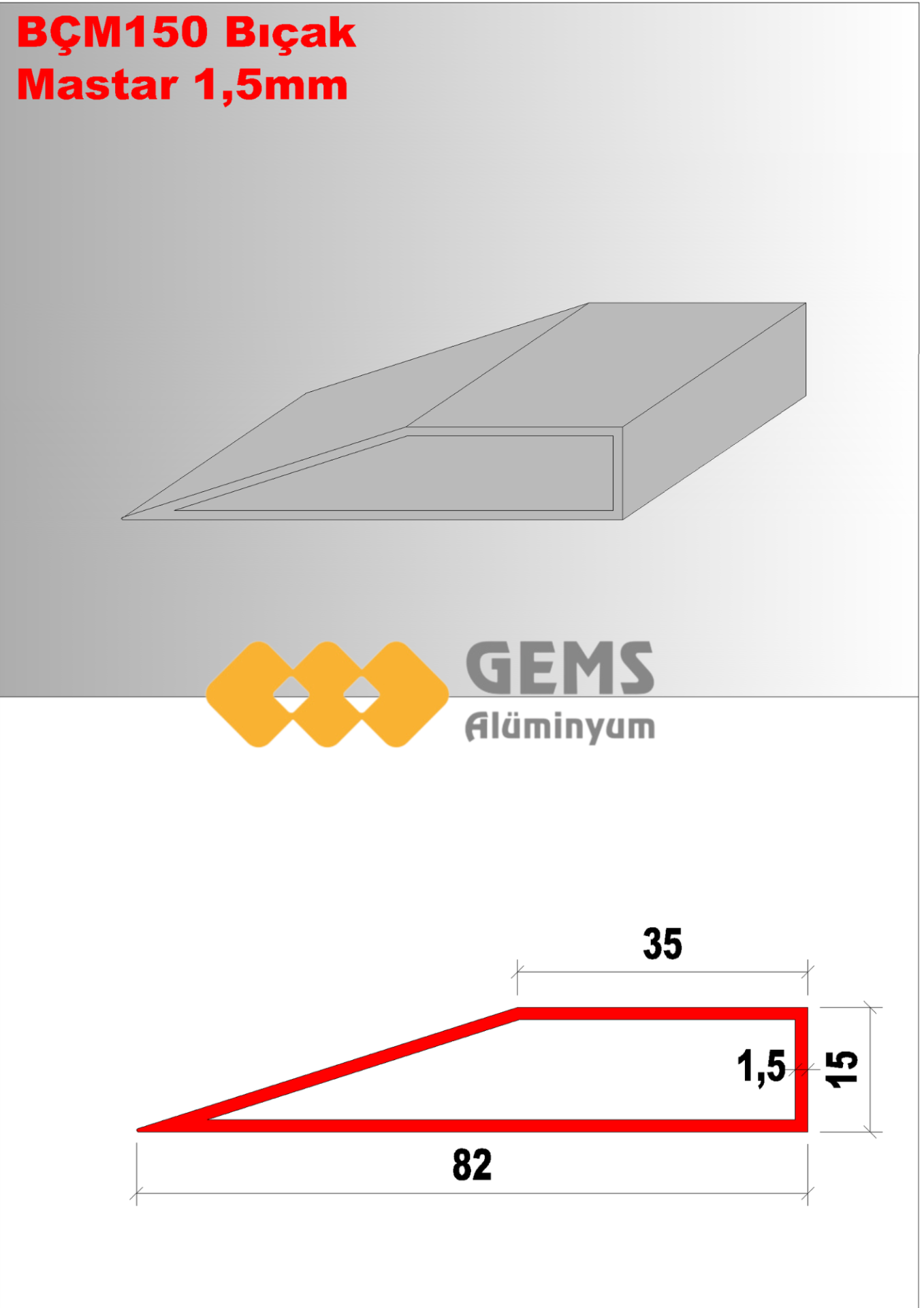 Alüminyum Bıçak Mastar 1,5 mm 300cm