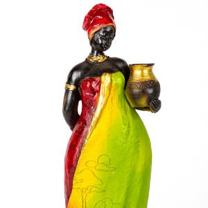 Otantik Vazo Taşıyan Afrikalı Kadın Bordo-Yeşil 11x38x11 Cm.