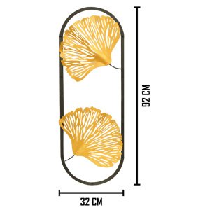 Çiçek Desenli Oval Dore Metal Duvar Panosu 32x90 Cm