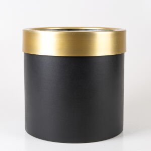 Silindir Alüminyum Saksı Çemberli Siyah-Gold ( Ebat 30X30 Cm.)