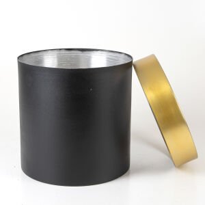 Silindir Alüminyum Saksı Çemberli Siyah-Gold ( Ebat 30X30 Cm.)