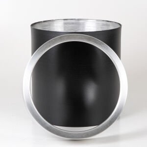 Silindir Alüminyum Saksı Çemberli Siyah-Gümüş ( Ebat 25X25 Cm.)