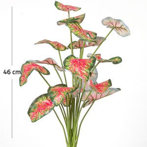 Yapay Bitki Caladium-Kaladyum Demet Gerçek Dokulu 18 Yaprak Yeşil-Turuncu 46 Cm.