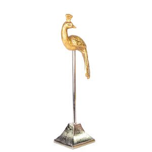 Metal Biblo Tavuskuşu Gold-Gümüş 10x7x28 Cm.