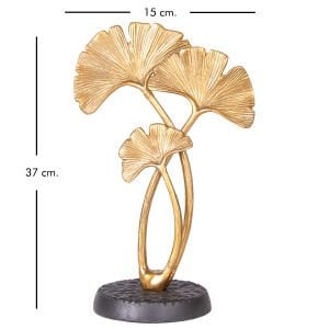 Metal Dekoratif Ginkgo Biloba Ağaç Figürlü Obje Gold-Siyah 15x14x37 Cm.