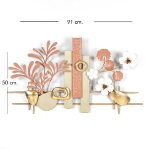 Dekoratif Çiçek Figürlü Metal Duvar Panosu Gold-Kahverengi 91x50x5 Cm.
