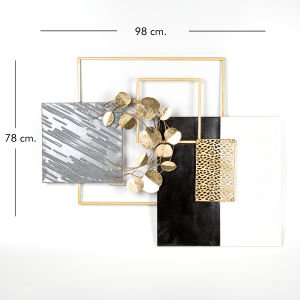 Dekoratif Metal Duvar Panosu Gold- Siyah-Beyaz 98x78x8 Cm.