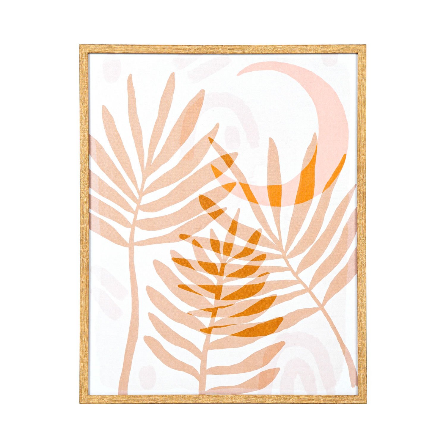 Doğal Ahşap Çerçeveli Areka Palmiyesi Yaprağı MDF Üzeri Baskı Tablo Somon-Beyaz 40x1,8x50 Cm.