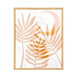 Doğal Ahşap Çerçeveli Areka Palmiyesi Yaprağı MDF Üzeri Baskı Tablo Somon-Beyaz 40x1,8x50 Cm.